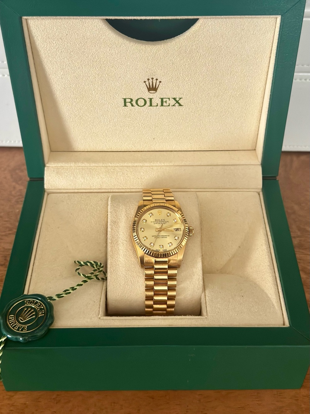 Rolex Gold Ladies Diamond Dial President Bracelet Watch
